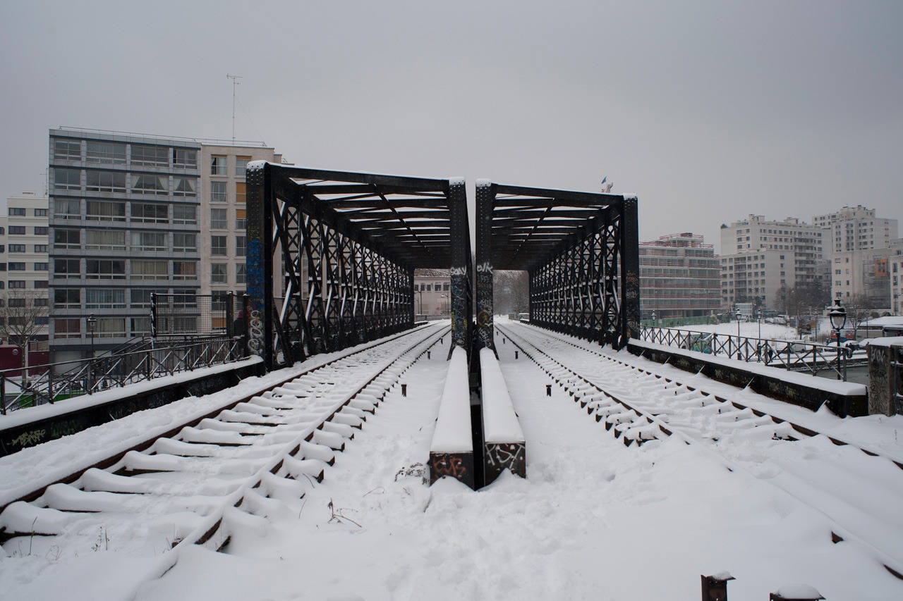 Neige - Le pont Craqueur - Canal de l'Ourcq